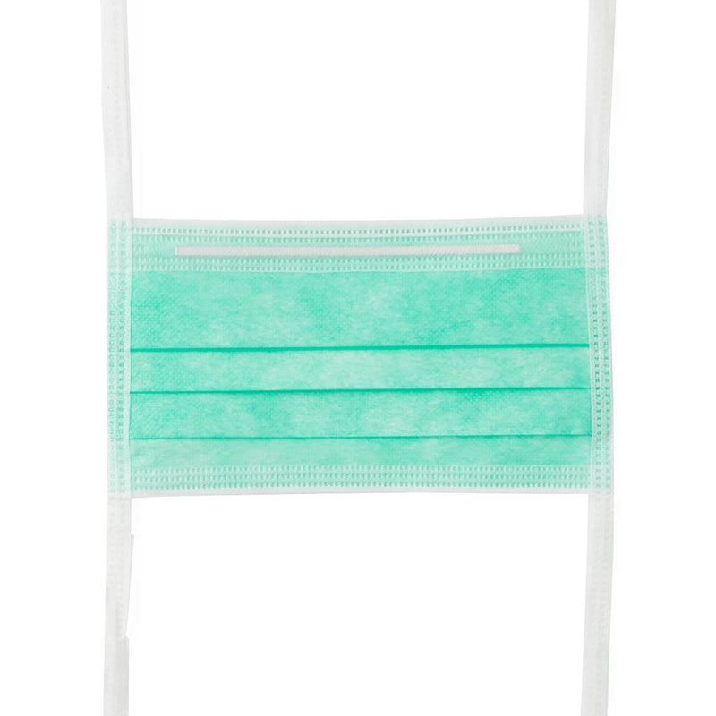ASTM Level 1 Surgical Face Mask with Ties, Anti-Fog Adhesive Tape, Green, 300/CS (NON27371A) Case of 300