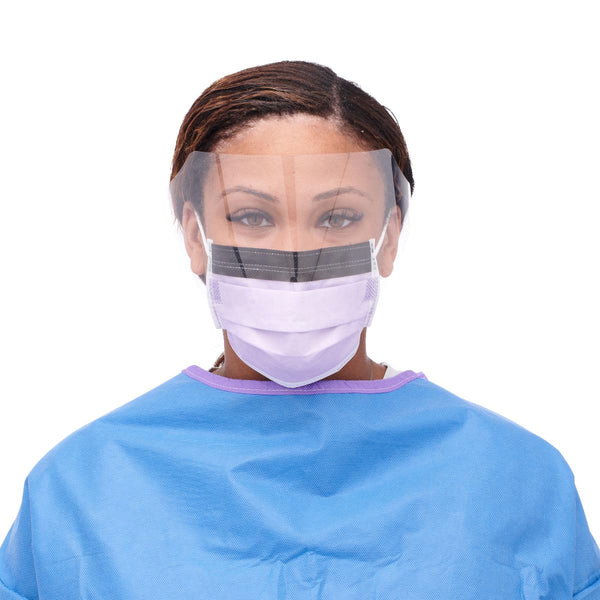 ASTM Level 3 Procedure Face Mask with Ear Loops, Eye Shield, Anti-Fog Foam Strip, Purple, 100/CS (NON27410EL) Case of 100
