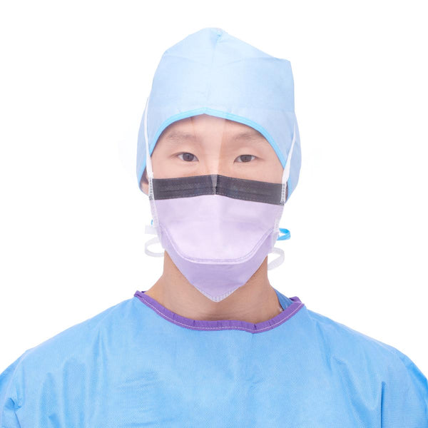 ASTM Level 2 Duckbill Surgical Face Mask with Ties, Eye Shield, Anti-Fog Foam Strip, Purple, 100/CS (NON27411AG) Case of 100