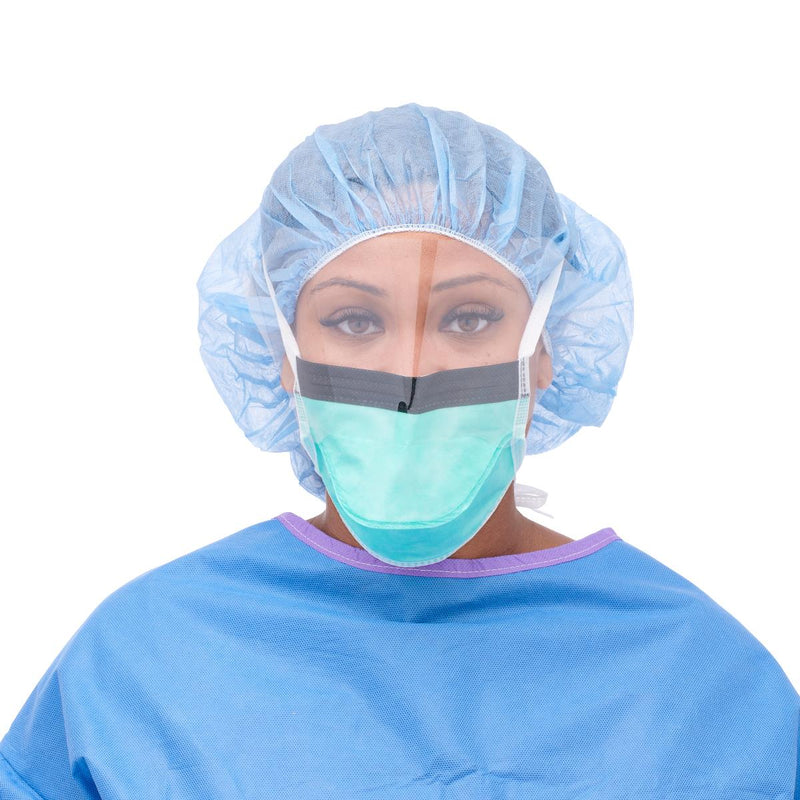 ASTM Level 1 Duckbill Surgical Face Mask with Ties, Eye Shield, Anti-Fog Foam Strip, Green, 100/CS (NON27411) Case of 100