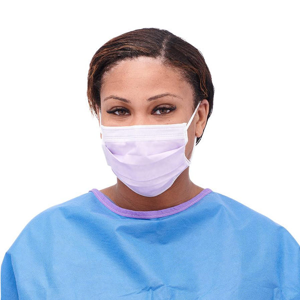 ASTM Level 3 Procedure Face Mask with Ear Loops and Thermal Bond Inner/Polypropylene Outer Facings, Anti-Fog Foam Strip, Purple, 300/CS (NON27412EL) Case of 300