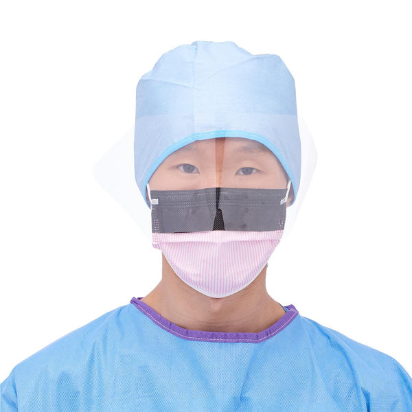 ASTM Level 3 Procedure Face Mask with Ear Loops, Eye Shield, Anti-Fog Foam Strip, Pink-Striped, 100/CS (NON27710EL) Case of 100