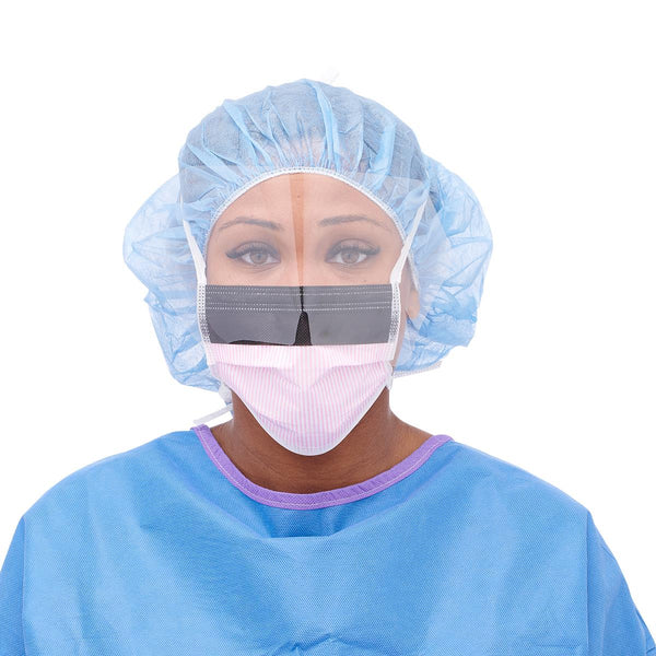 ASTM Level 3 Surgical Face Mask with Ties, Eye Shield, Anti-Fog Foam Strip, Pink-Striped, 100/CS (NON27710) Case of 100