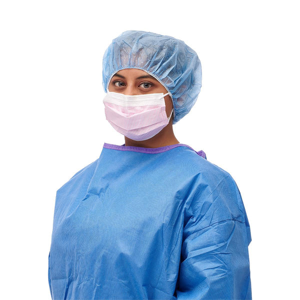 ASTM Level 3 Procedure Face Mask with Ear Loops and Cellulose Inner/Outer Facings, Anti-Fog Foam Strip, Pink and White Striped, 300/CS (NON27712EL) Case of 300