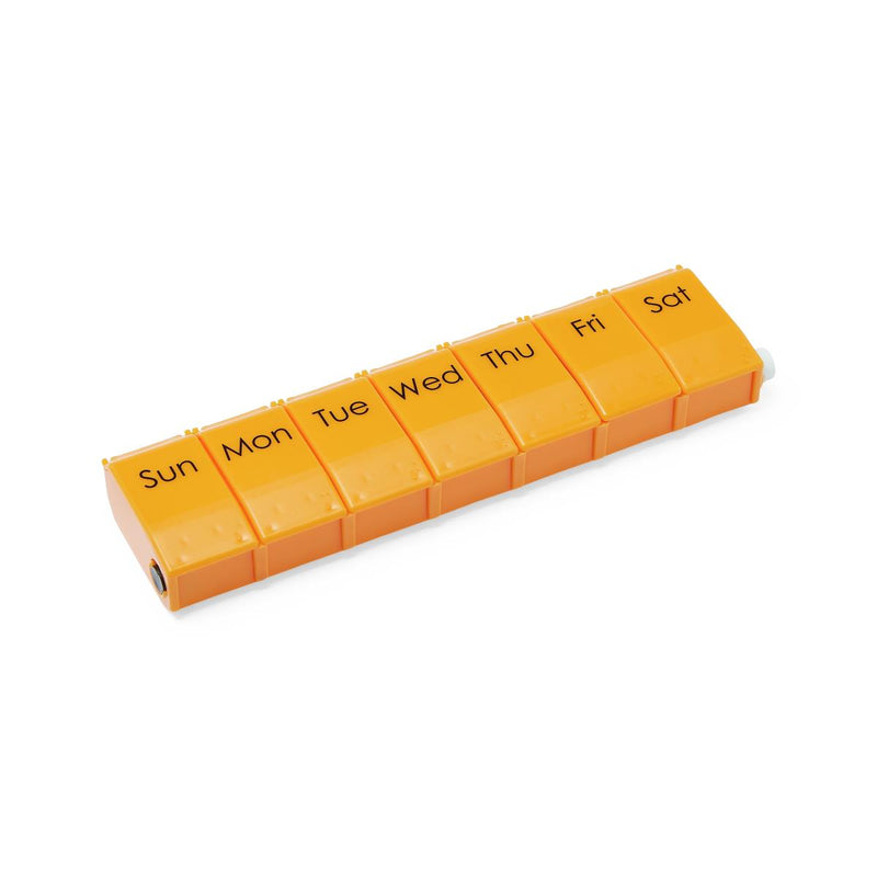 7-Day Pill Organizer with Lock, 9"L x 1"H x 2.5"W, Orange, 1X/Day, 6/CS (NON36670) Case of 6