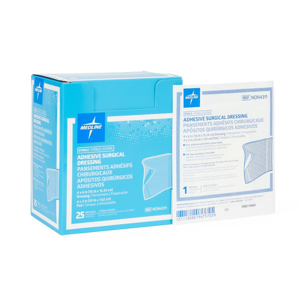 Sterile Adhesive Surgical Dressing, 4" x 6" with 4" x 3" Pad, 200/CS  (NON4311) Case of 200