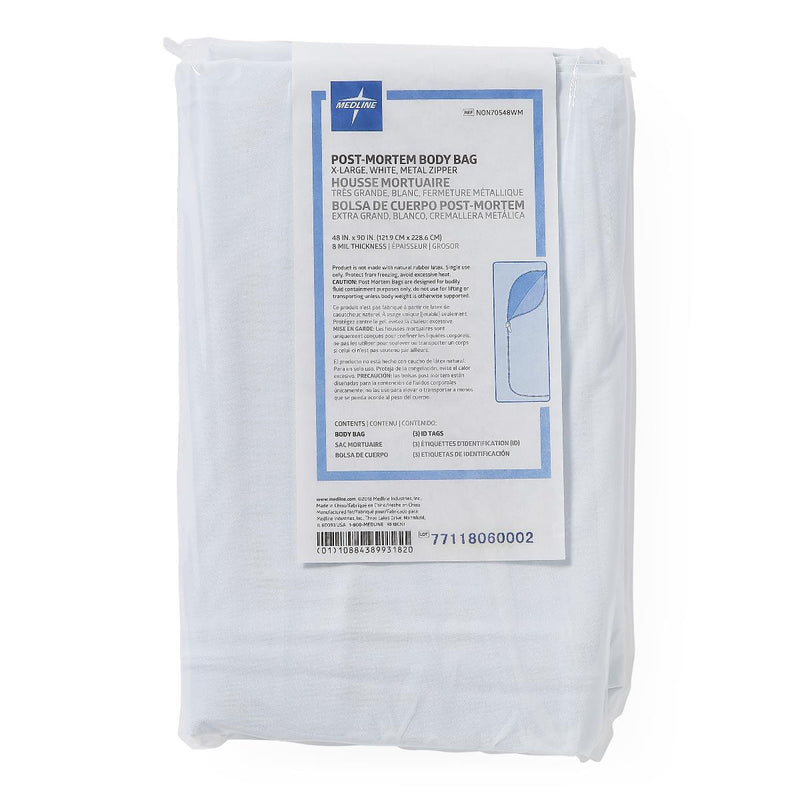 Adult Body Bag with Metal Zipper, PVC, 200 lb. Limit, White, Size XL, 48" x 90", 1 EA (NON70548WMH) Each