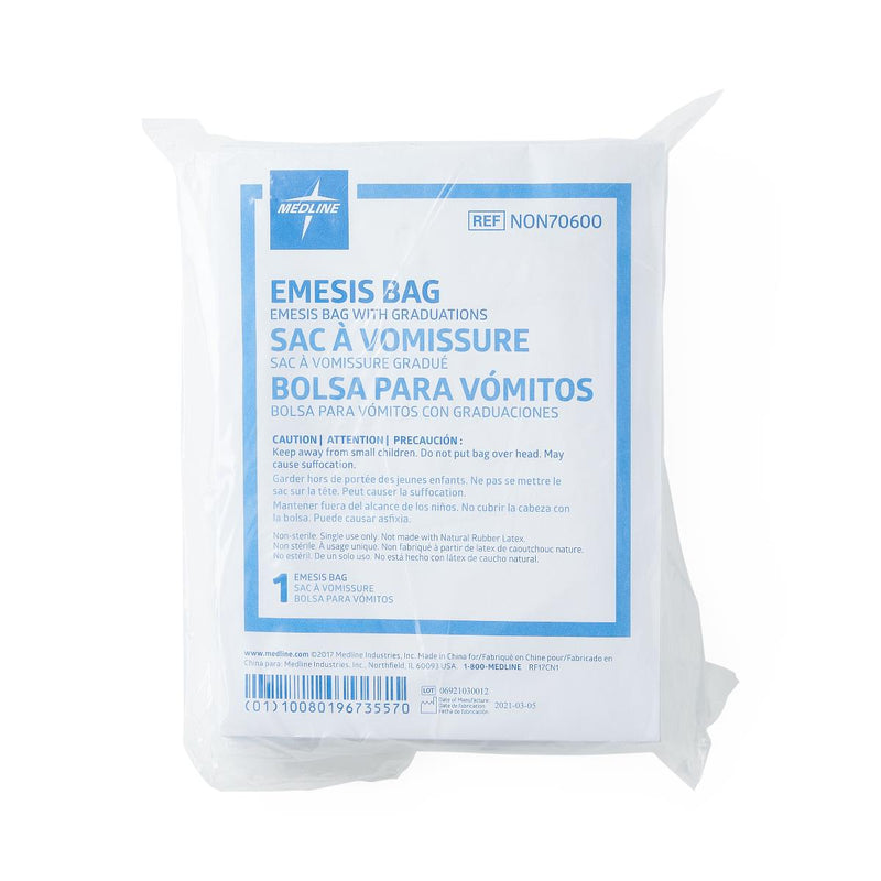 Emesis Bag with Paper Funnel, Graduations, LDPE, Clear, 25/SL  (NON70600SL) Sleeve of 25