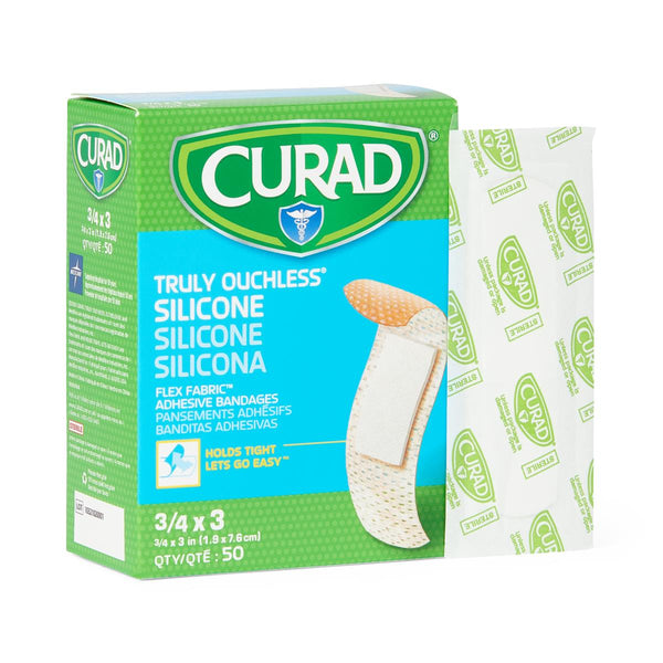 CURAD Silicone Fabric Adhesive Bandages, 3/4" x 3", 50/BX  (NON75100Z) Box of 50