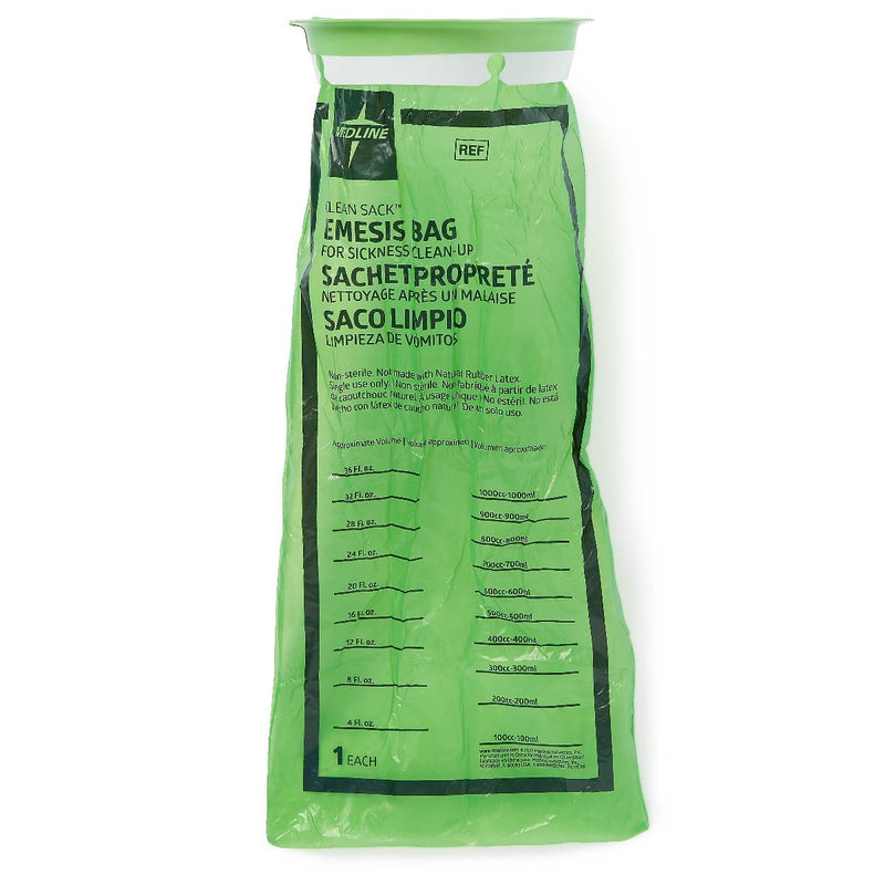 Clean Sack Emesis Bag with Rigid Ring and Graduations, Green, HDPE, 144/CS  (NON80327) Case of 144