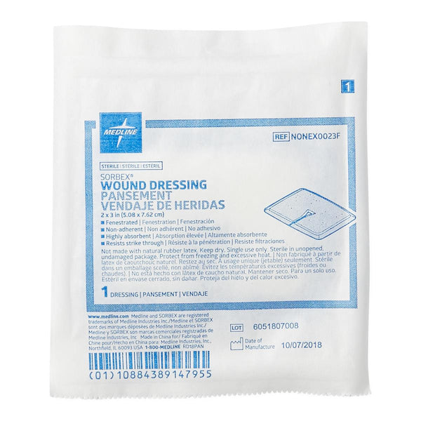 2" x 3" SORBEX Sterile Absorbent Dressings with Slit, 50/CS  (NONEX0023F) Case of 50