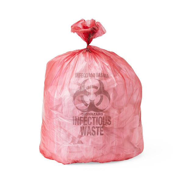 Biohazard Liner, Red, 24" x 33", 11 Mic, 25/Roll, 20 rolls (500 Liners)/Case, 500/CS (NONHDR33) Case of 500