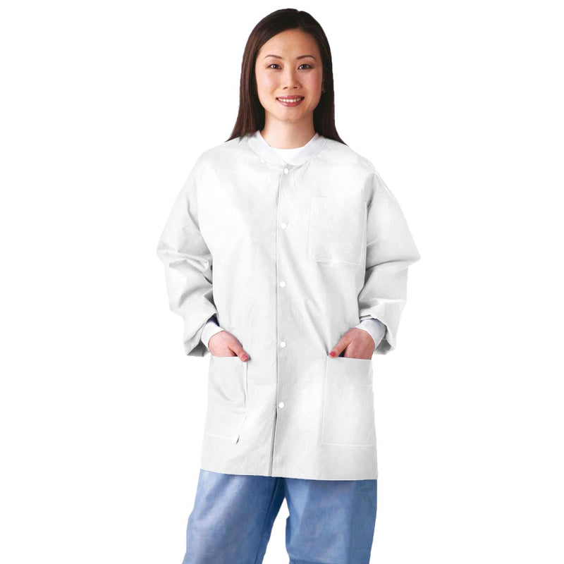 Multilayer SMS Lab Jacket with Knit Cuffs and Collar, White, Size 2XL, 30/CS  (NONRP500XXL) Case of 30