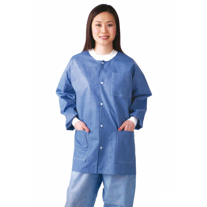 Multilayer SMS Lab Jacket with Knit Cuffs and Collar, Blue, Size L, 30/CS  (NONRP600L) Case of 30