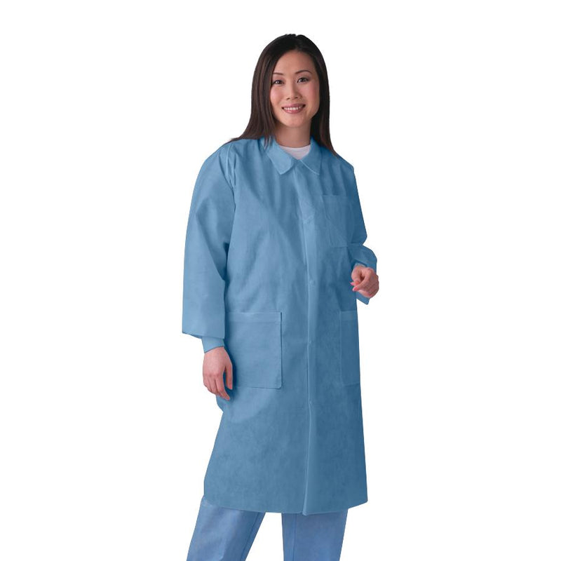 Disposable Knit-Cuff Multilayer SMS Lab Coat with Traditional Collar, Blue, Size 2XL, 30/CS  (NONSW400XXL) Case of 30