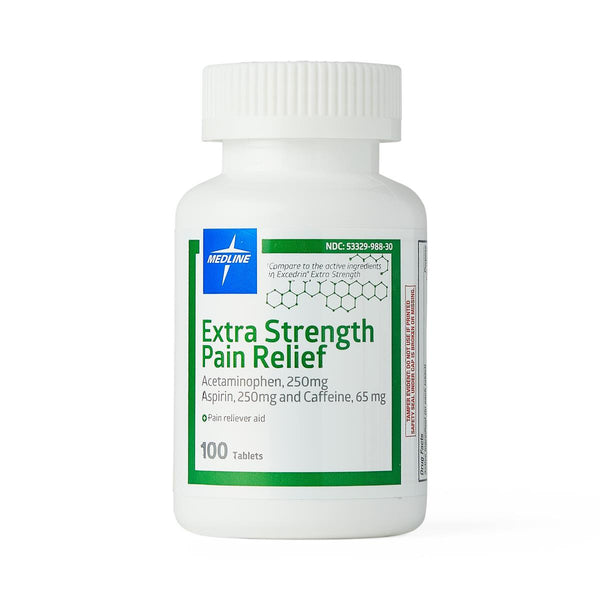 Pain Reliever with Acetaminophen 250 mg + Aspirin 250 mg + Caffeine 65 mg per Tablet, 100/Bottle, 48/CS (OTCM00013) Case of 48