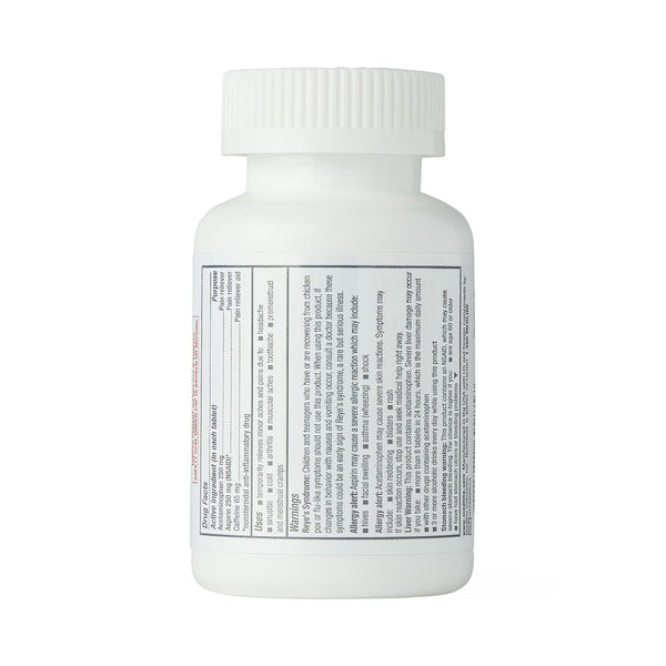 Pain Reliever with Acetaminophen 250 mg + Aspirin 250 mg + Caffeine 65 mg per Tablet, 100/Bottle, 1 BT (OTCM00013H) 1 Bottle