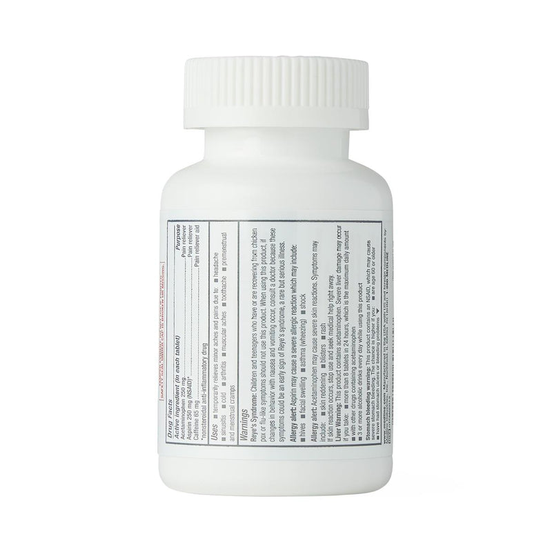 Pain Reliever with Acetaminophen 250 mg + Aspirin 250 mg + Caffeine 65 mg per Tablet, 100/Bottle, 1 BT (OTCM00013H) 1 Bottle