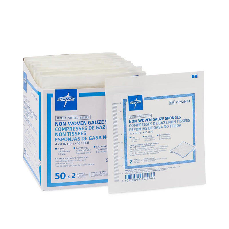 Medline Sterile Nonwoven Gauze Sponges, 50/BX (PRM21444H) Box of 50