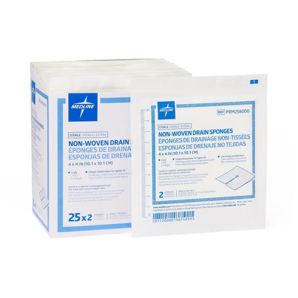 Medline Sterile Nonwoven Gauze Drain Sponges, 600/CS (PRM256000) Case of 600