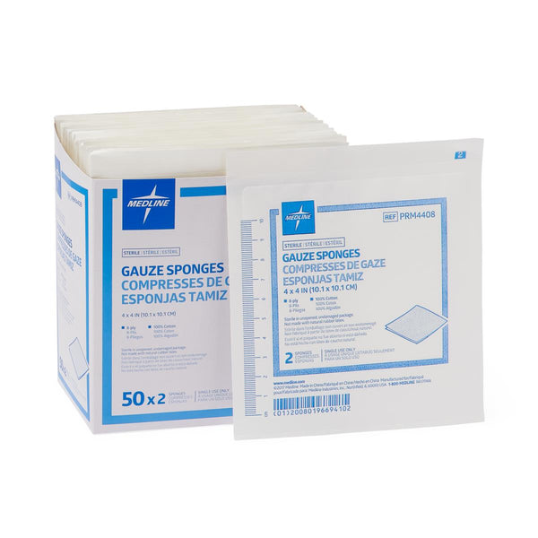 Medline Woven Sterile Gauze Sponges, 2/PK (PRM4408HH) Pack of 2