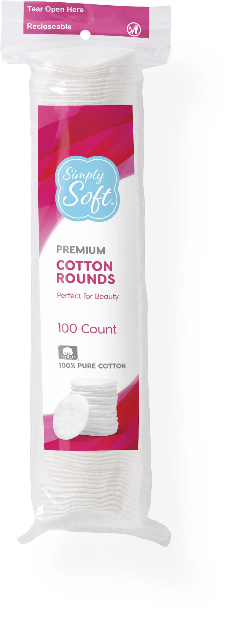 Simply Soft Premium Lint-Free Cotton Rounds, 100 Count, 6 Bags/Case, 36/CS (RSS10002) Case of 36