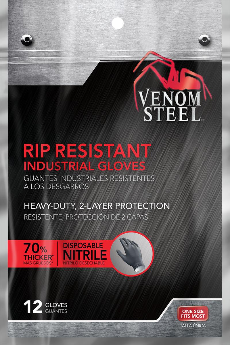 Venom Steel Disposable Two-Layer Nitrile Gloves, Black/White, One Size Fits Most, 12 Count, 72/CS (VEN6012N) Case of 72