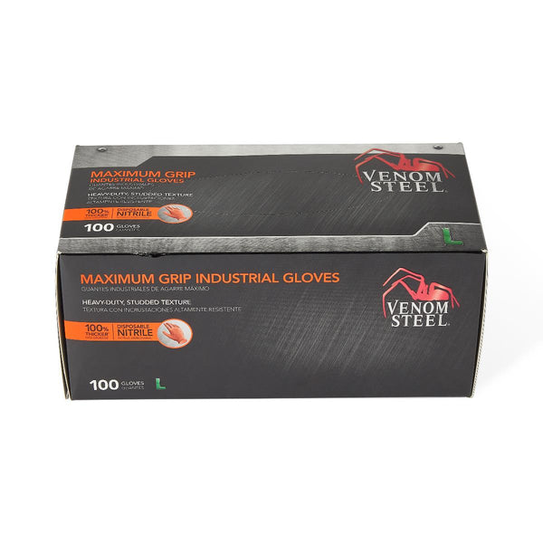 Venom Steel Industrial Nitrile Gloves with Grip, Orange/White, Size L, 100 Count, 1 EA (VEN6183H) Each