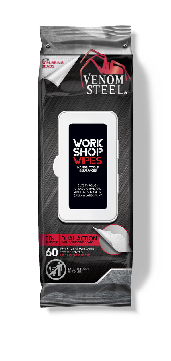 Venom Steel Workshop Wipes with Scrubbing Beads, 8" x 12" Cloths, 60 Wipes/Pack, 8/CS (VENWP60) Case of 8