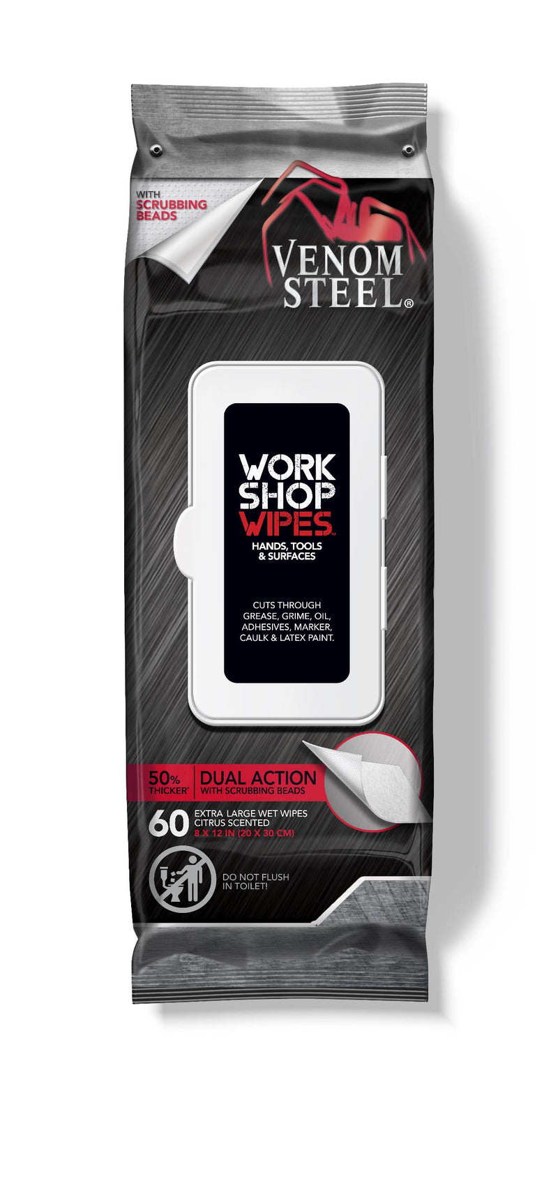 Venom Steel Workshop Wipes with Scrubbing Beads, 8" x 12" Cloths, 60 Wipes/Pack, 8/CS (VENWP60) Case of 8