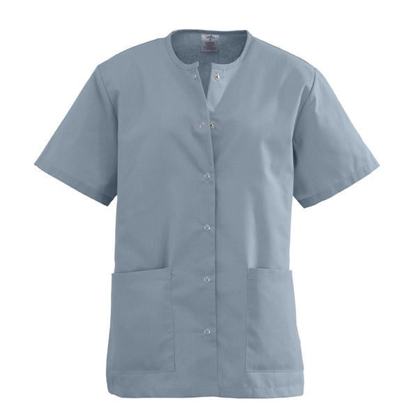 Medline Women's Snap-Front Jewel-Neckline Scrub Top, 2 Pockets, Misty, Size XS, 1/EA  (851NTZXS) Each