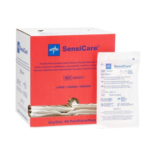 SensiCare Sterile Powder-Free Stretch Vinyl Exam Gloves, Pairs, Size L, 200/CS  (484407) Case of 200