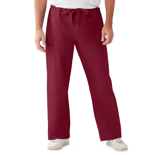 ComfortEase Unisex Nonreversible Drawstring Cargo Scrub Pants with Medline Color-Coding, Size L Regular Inseam, Wine, 1/EA  (950JWNL-CM) Each