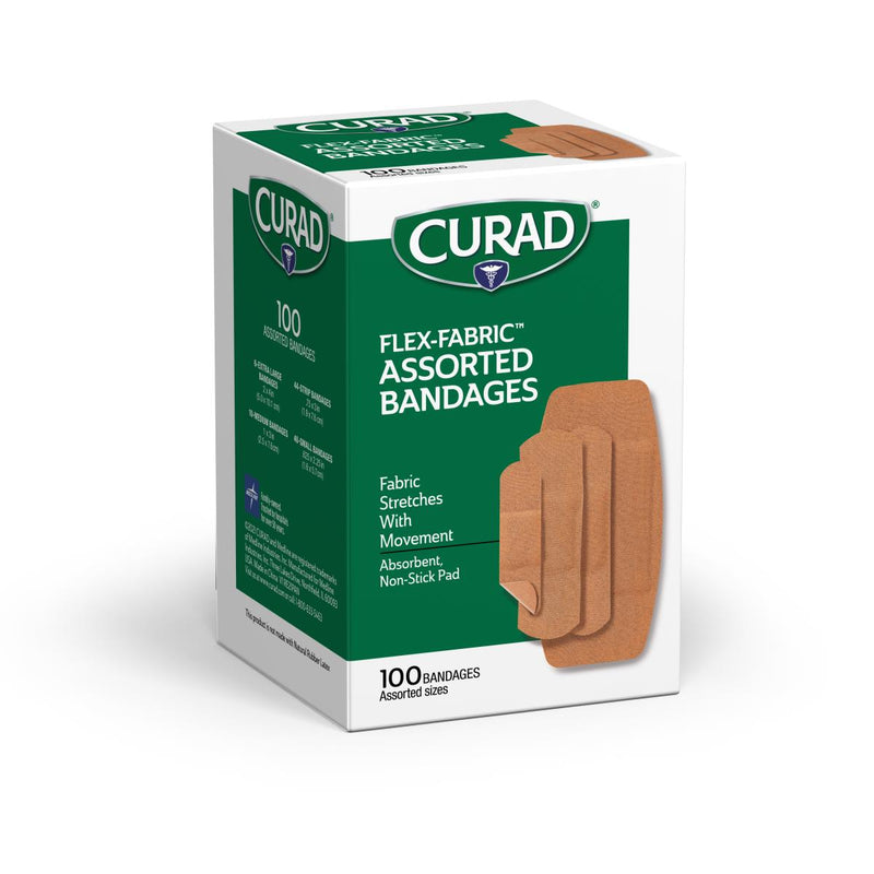 CURAD Flex-Fabric Adhesive Bandages, Assorted Sizes, 100/Bx, 24/CS  (CUR0700RB) Case of 24