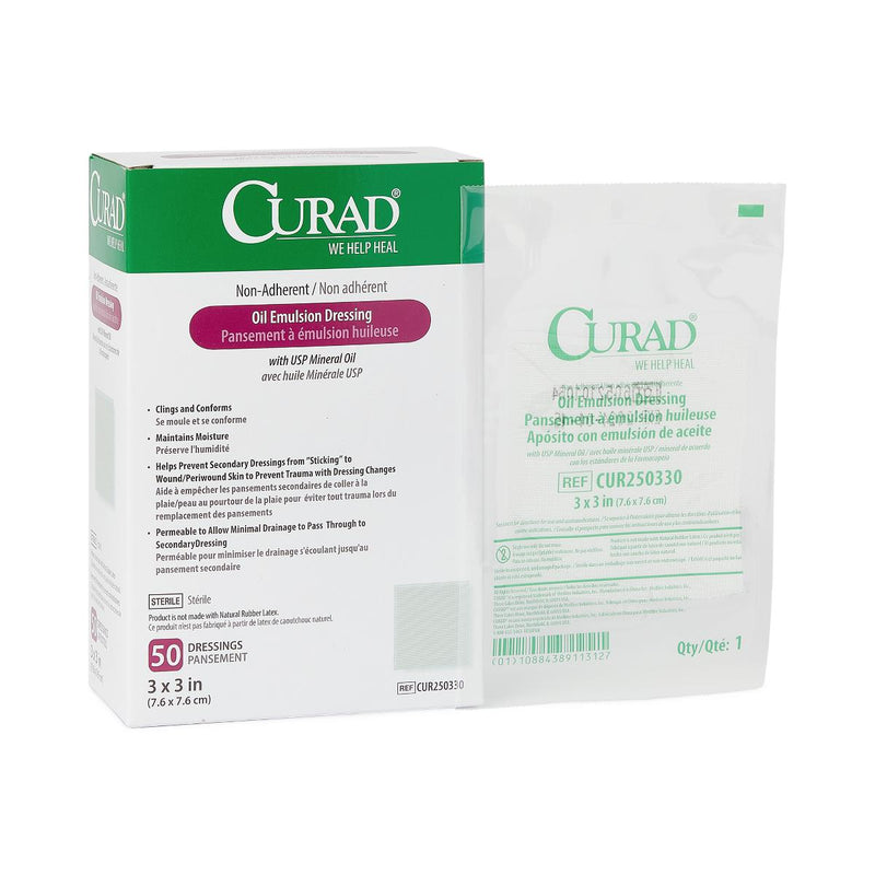 CURAD Non-Adherent Oil Emulsion Dressing, Sterile, 3" x 3", 600/CS  (CUR250330) Case of 600