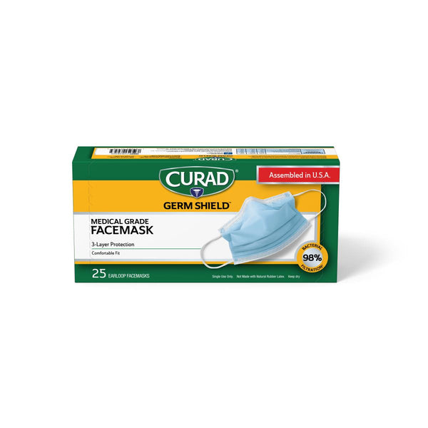 CURAD Germ Shield Medical Grade Face Mask with Ear Loops, 25/Box, 12/CS (CUR38325) Case of 12