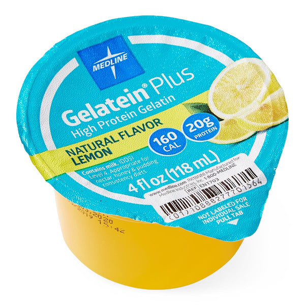 Gelatein Plus High-Protein Gelatin, Lemon Flavor, 4-oz. Cup, 36/CS (ENT703) Case of 36