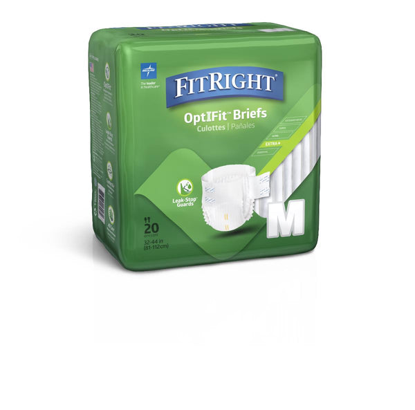 FitRight Plus Adult Incontinence Briefs, Size M, for Waist Size 32"-44", 80/CS (FITPLUSMD) Case of 80