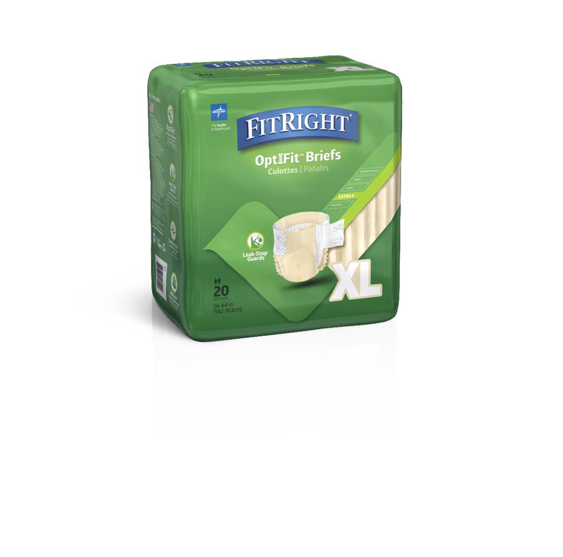 FitRight Plus Adult Incontinence Briefs, Size XL, for Waist Size 56"-64", 20/BG (FITPLUSXLGZ) Bag of 20