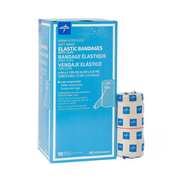 Soft-Wrap Elastic Bandage with Clips, 4" x 5 yd., 50/CS  (MDS046004) Case of 50