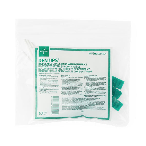 DenTips Oral Swab, Treated, Adult, 10/Bag, 1000/CS (MDS096504) Case of 1000