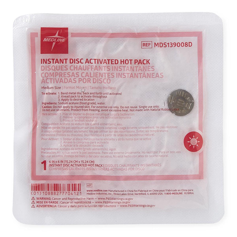 Disc-Activated Nonwoven Instant Hot Packs, Size M, 6" x 6", 24/CS (MDS139008D) Case of 24
