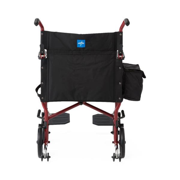 Basic Steel Transport Chair with Permanent Desk-Length Arms and Swing-Away Footrests, 300 lb. Capacity, 19" Wide, Red, Includes Anti-Tippers, 1/CS  (MDS808200WAT) Case of 1