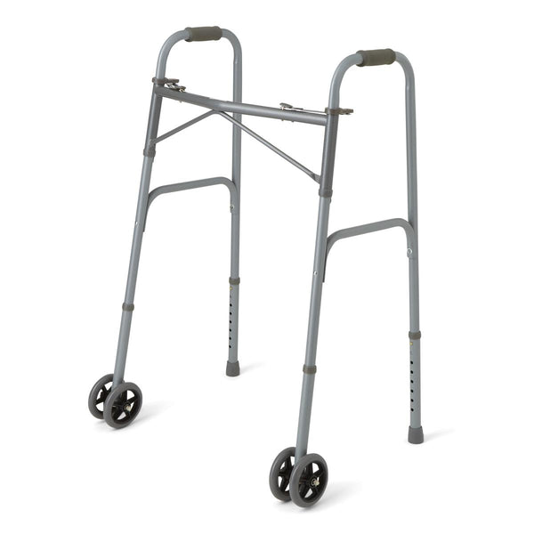 Adult Bariatric Folding Walker, 2 Button, 600 lb. Capacity, Basic Steel, with Wheels, 1/EA  (MDS86410XWWB) Each