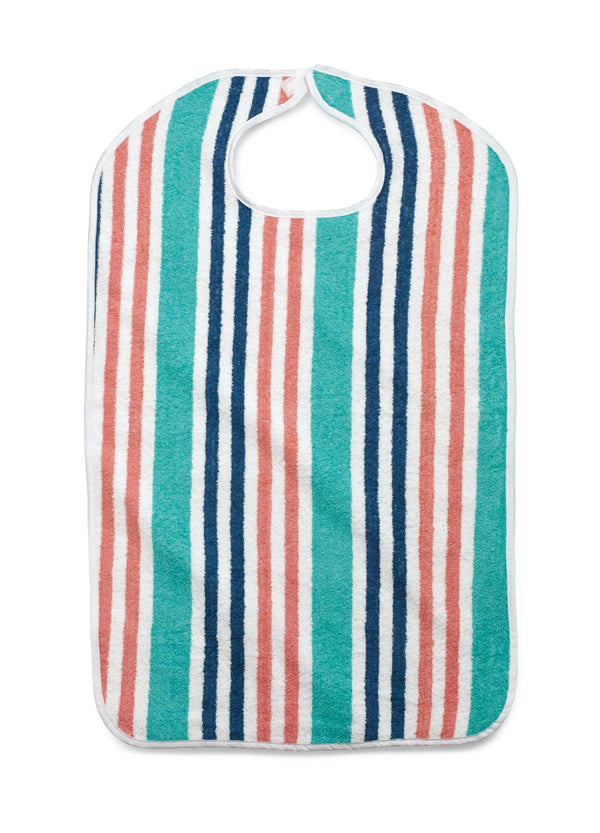 Terry Cloth Bib, Hook and Loop, Pastel Stripe, 13 oz., 22" x 36", 12/DZ  (MDTAB3C36STP) 1 Dozen