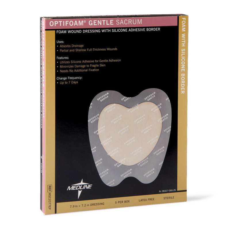 Optifoam Gentle Foam Wound Dressing with Silicone Adhesive Border, 8" x 7" Sacrum in Educational Packaging, 50/CS  (MSC2077EP) Case of 50