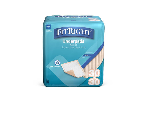 FitRight Fluff/Polymer Underpads, Heavy Absorbency, 30" x 30", 90/CS (MUP1000F) Case of 90