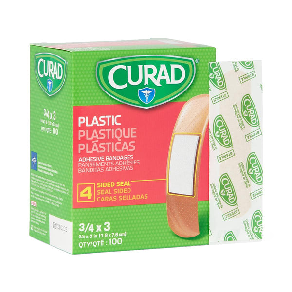 CURAD Plastic Adhesive Patch, 3/4" x 3", 100 Bandages/Box, 1200/CS  (NON25500) Case of 1200