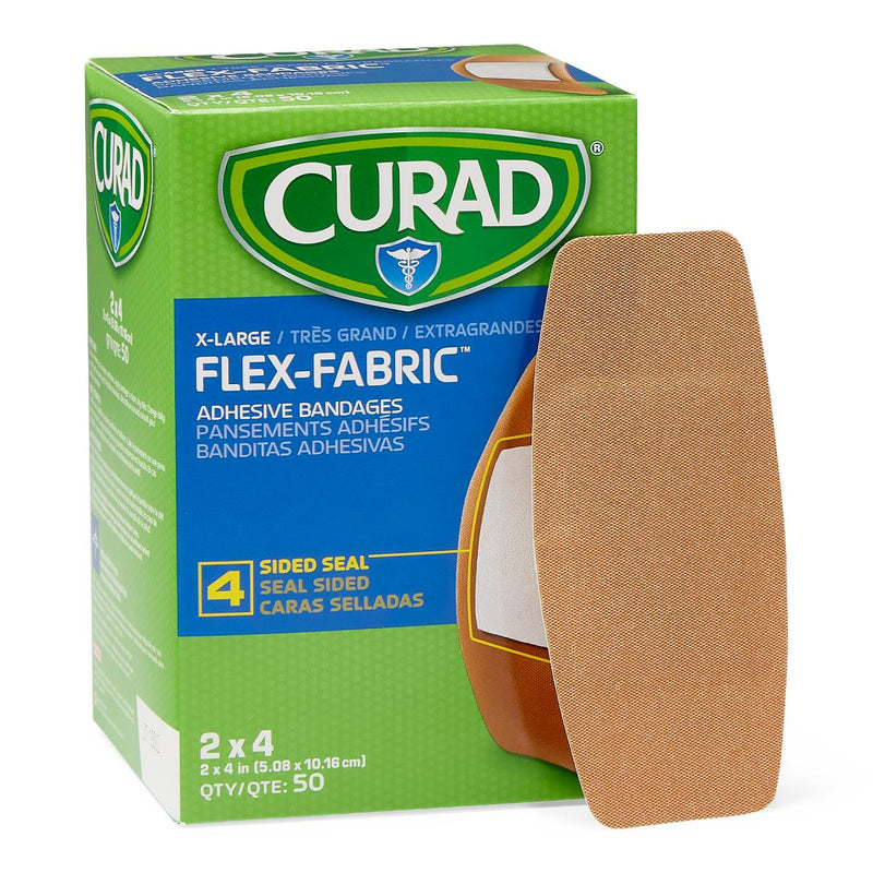 CURAD Flex-Fabric Adhesive Bandages, Extra Large 2" x 4" Strips, 50/Bx, 50/BX  (NON25524Z) Box of 50