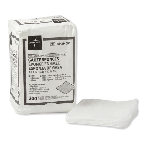 Nonsterile 100% Cotton Woven Gauze Sponges, 200/BG (PRM21408CZ) Bag of 200